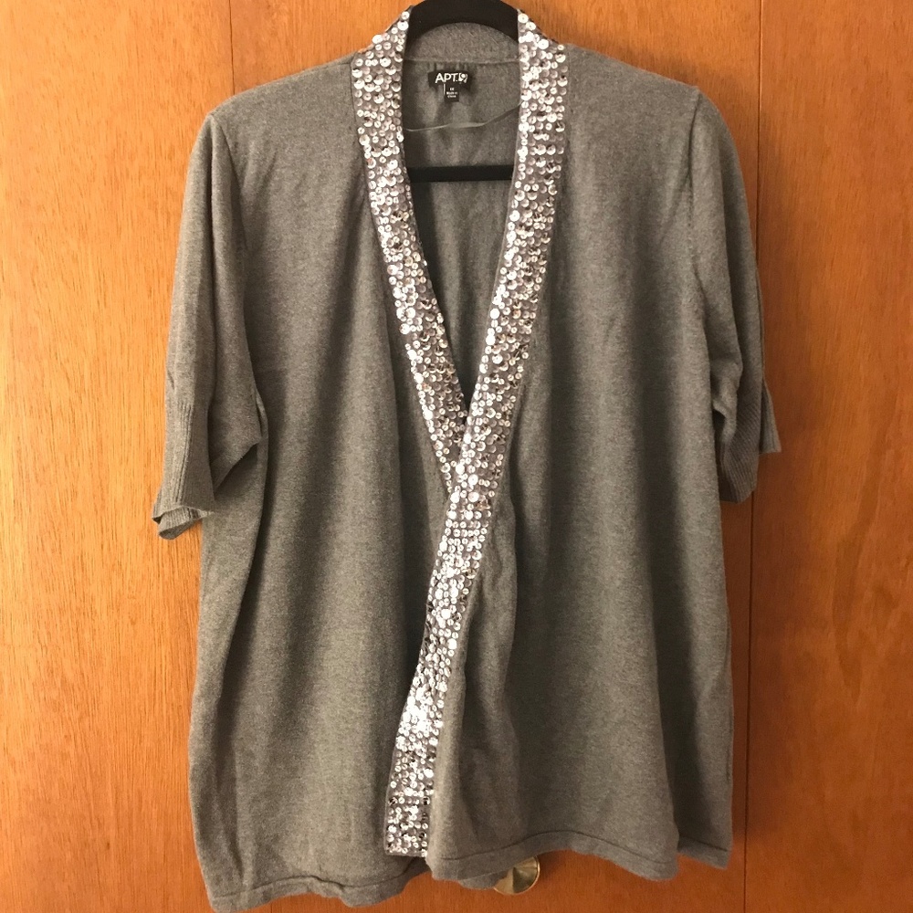 Open Front Grey & Sequin Cardigan